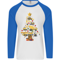 Construction Christmas Tree Digger Lorry Crane Mens L/S Baseball T-Shirt White/Royal Blue