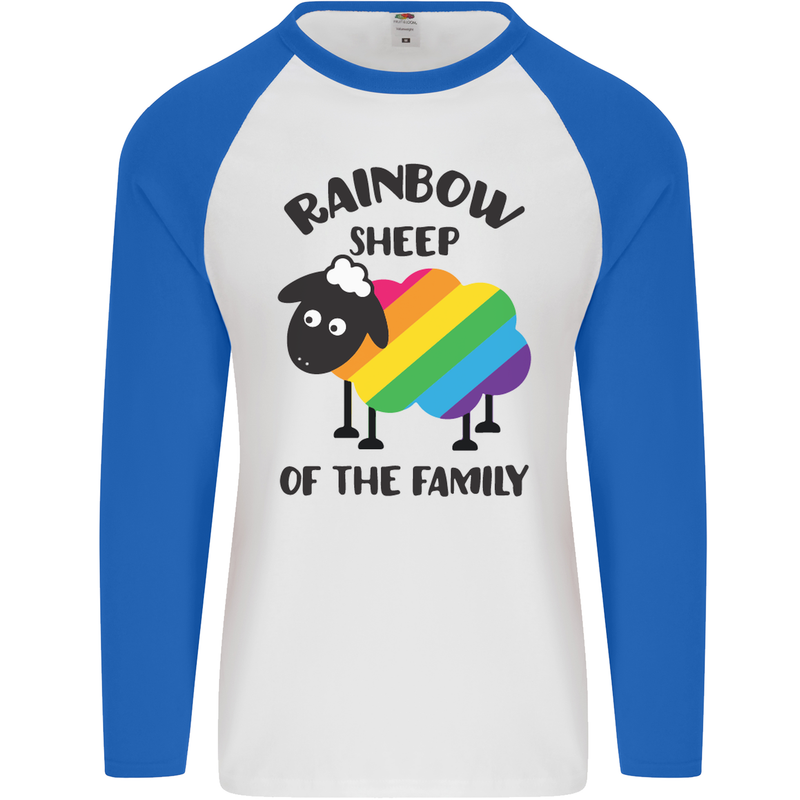 Rainbow Sheep Funny LGBT Gay Pride Day Mens L/S Baseball T-Shirt White/Royal Blue