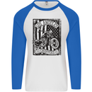 LA Choppers Motorcycle Motorbike Biker Mens L/S Baseball T-Shirt White/Royal Blue
