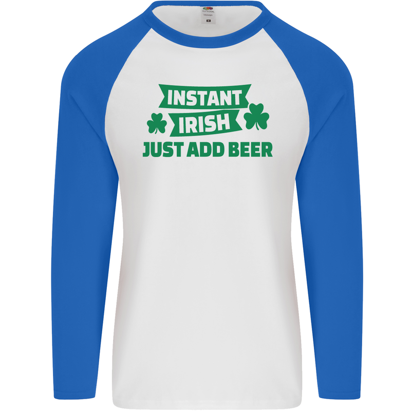 Instant Irish Add Beer St. Patrick's Day Mens L/S Baseball T-Shirt White/Royal Blue