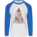 Santa Clause Christmas Tree Mens L/S Baseball T-Shirt White/Royal Blue