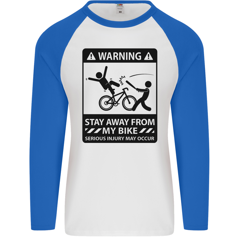 Stay Away From My Bike Cycling Cyclist Mens L/S Baseball T-Shirt White/Royal Blue