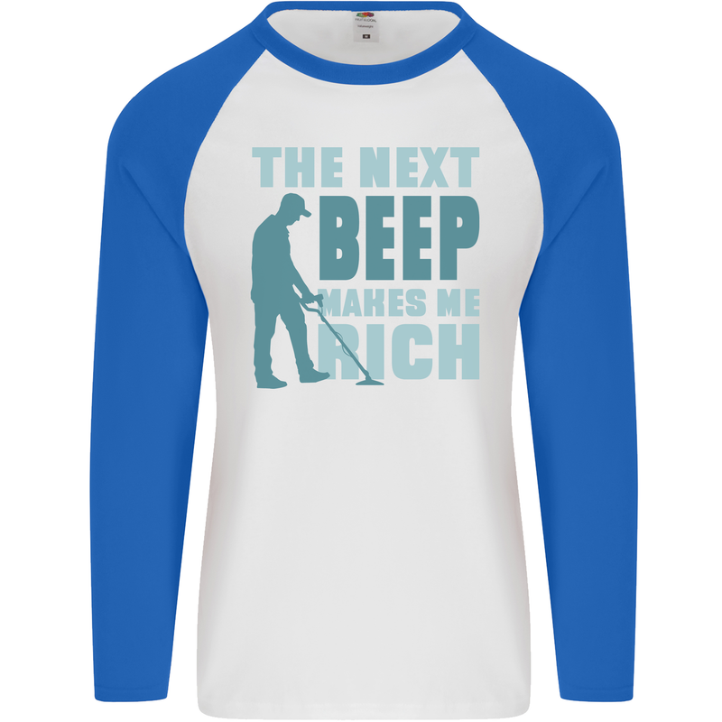 Metal Detecting The Next Beep Funny Mens L/S Baseball T-Shirt White/Royal Blue