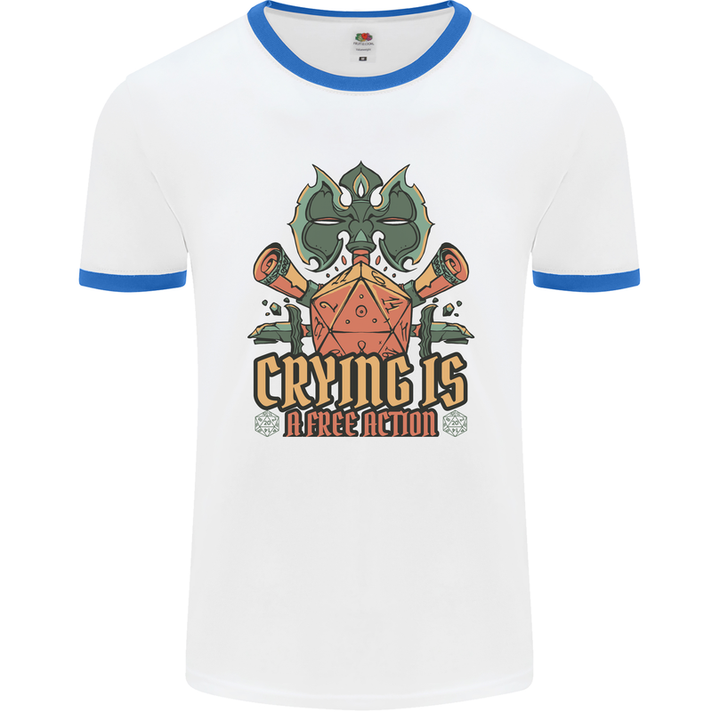 RPG Role Playing Games Crying Free Action Mens Ringer T-Shirt White/Royal Blue