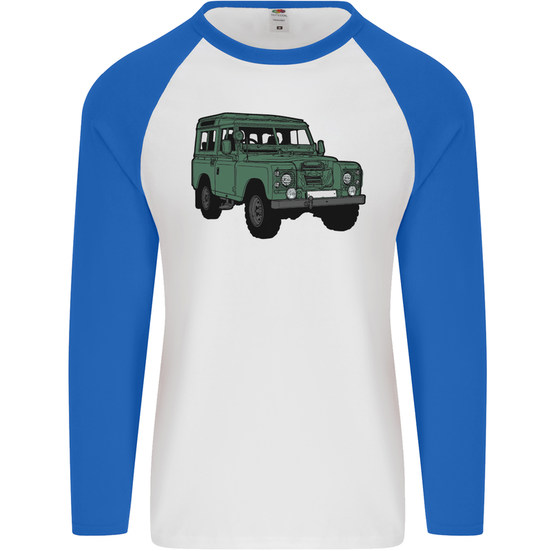 4X4 Off Road Roading 4 Wheel Drive Mens L/S Baseball T-Shirt White/Royal Blue