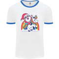 Christmas Santa Claus On a Unicorn Xmas Mens Ringer T-Shirt White/Royal Blue