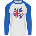 Torn Iceland Flag Icelander Day Football Mens L/S Baseball T-Shirt White/Royal Blue