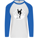 Funny Rock n Roll Salute Rabbit Silhouette Mens L/S Baseball T-Shirt White/Royal Blue