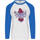 An Octopus Wizard Magic Magician Mens L/S Baseball T-Shirt White/Royal Blue