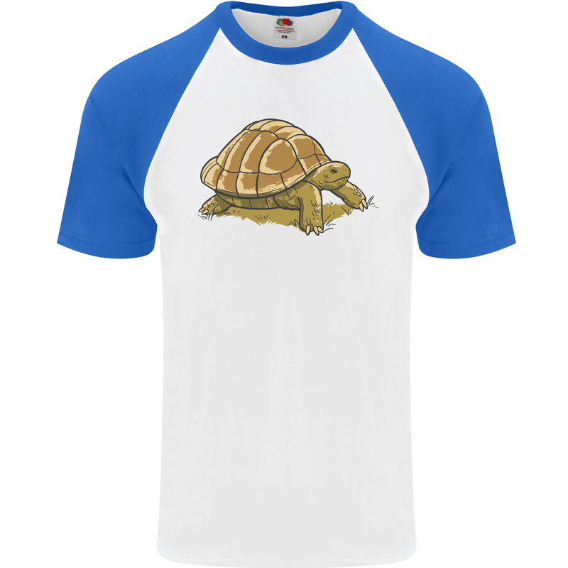 A Brown Tortoise Mens S/S Baseball T-Shirt White/Royal Blue