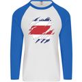 Torn Costa Rica Flag Rican Day Football Mens L/S Baseball T-Shirt White/Royal Blue