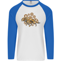 Steampunk Fox Mens L/S Baseball T-Shirt White/Royal Blue