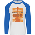 Guitar Bass Electric Acoustic Player Music Mens L/S Baseball T-Shirt White/Royal Blue