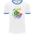 Torn Comoros Flag Comorian Day Football Mens Ringer T-Shirt White/Royal Blue