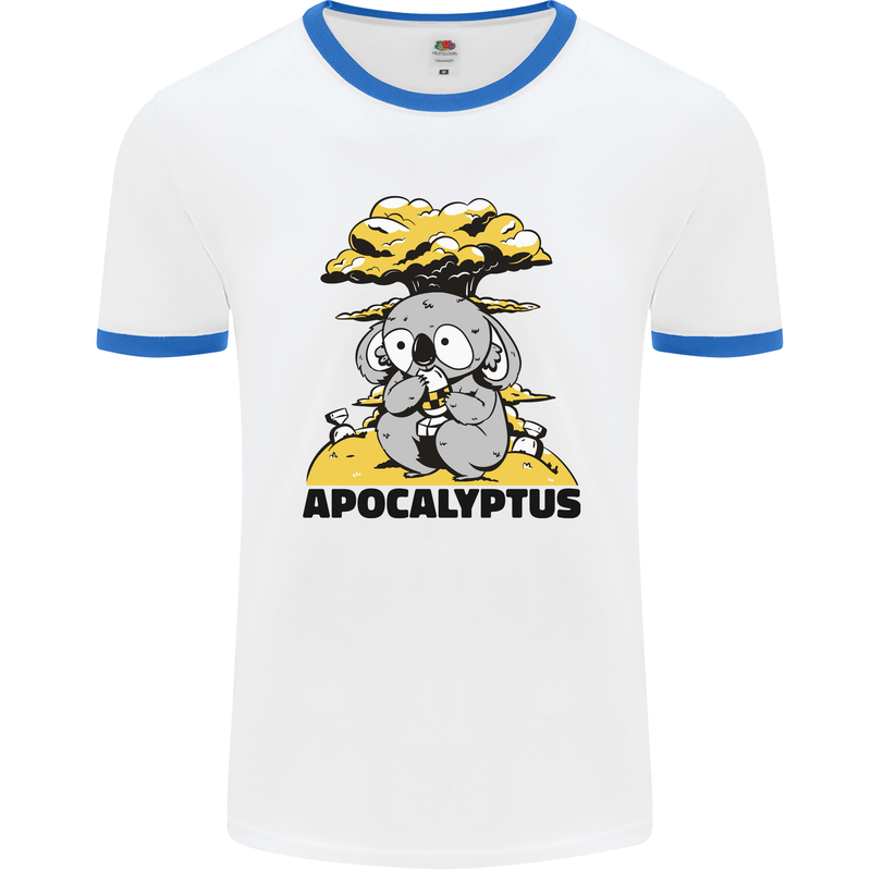 Apocalyptus Koala Bear Climate Change Armageddon Mens Ringer T-Shirt White/Royal Blue