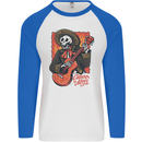Mariachi Skeleton Cinco De Mayo Skull Mens L/S Baseball T-Shirt White/Royal Blue