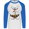 Christmas Santa Claus Fancy Dress Costume Mens L/S Baseball T-Shirt White/Royal Blue