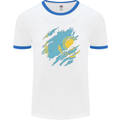 Torn Kazakhstan Flag Kazakh Day Football Mens Ringer T-Shirt White/Royal Blue