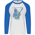 My World Is Six Strings Guitar Rock Music Mens L/S Baseball T-Shirt White/Royal Blue