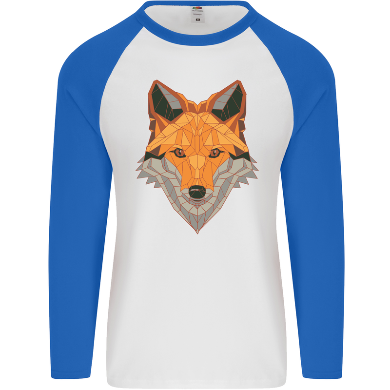 Polygonal Fox Mens L/S Baseball T-Shirt White/Royal Blue