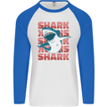 A Great White Shark Mens L/S Baseball T-Shirt White/Royal Blue