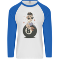 8-Ball Pool Pinup Mens L/S Baseball T-Shirt White/Royal Blue