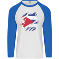 Torn Cuba Flag Cuban Day Football Mens L/S Baseball T-Shirt White/Royal Blue