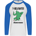 T-Rex Hates Handstands Funny Dinosaurs Mens L/S Baseball T-Shirt White/Royal Blue