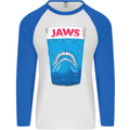 Jaws Funny Parody Dentures Skull Teeth Mens L/S Baseball T-Shirt White/Royal Blue