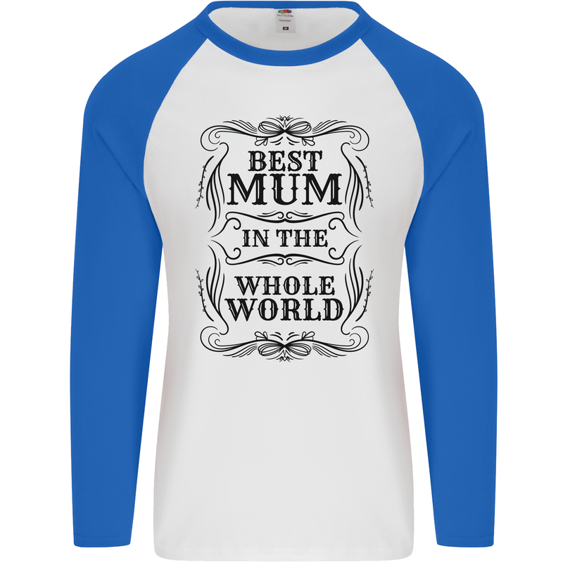 Mothers Day Best Mum in the World Mens L/S Baseball T-Shirt White/Royal Blue