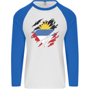 Torn Antigua and Barbuda Flag Day Football Mens L/S Baseball T-Shirt White/Royal Blue