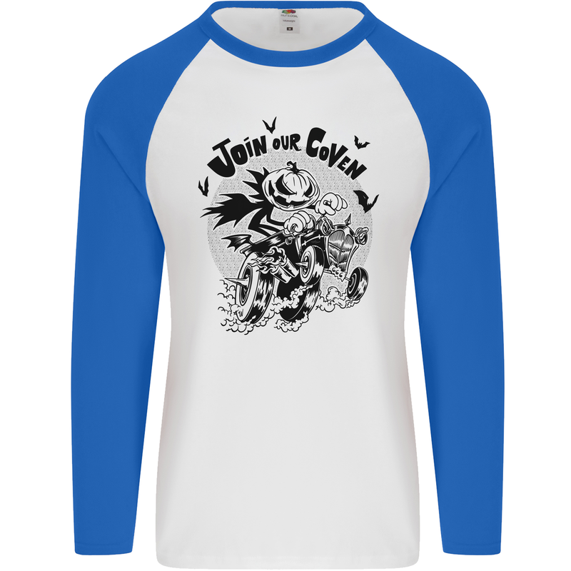 Join Our Coven Funny Halloween Pumpkin Mens L/S Baseball T-Shirt White/Royal Blue