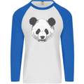 A Panda Bear Face Mens L/S Baseball T-Shirt White/Royal Blue