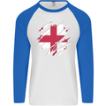 Torn Georgia Flag Georgian Day Football Mens L/S Baseball T-Shirt White/Royal Blue