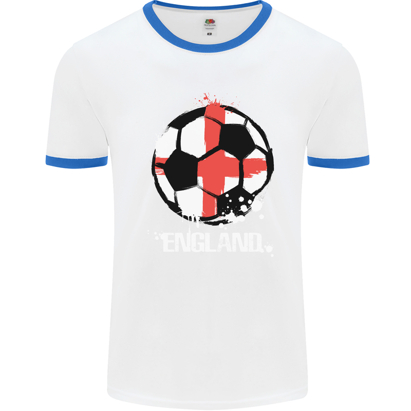 Football England Flag Mens Ringer T-Shirt White/Royal Blue