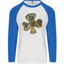 Steampunk Shamrock Mens L/S Baseball T-Shirt White/Royal Blue