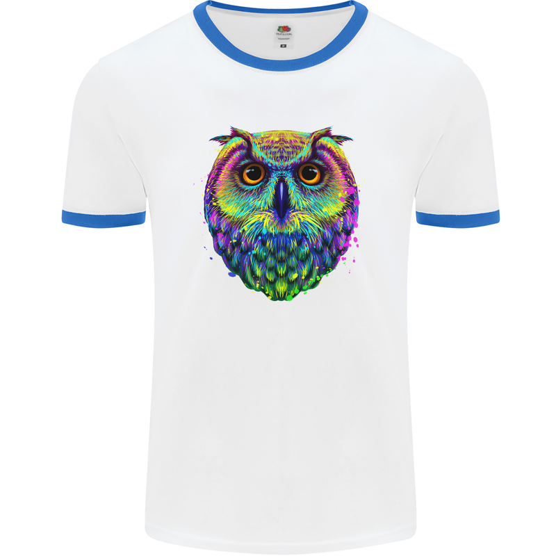 A Colourful Owl Mens Ringer T-Shirt White/Royal Blue