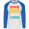 Husband Dad DJ Legend Fathers Day Mens L/S Baseball T-Shirt White/Royal Blue