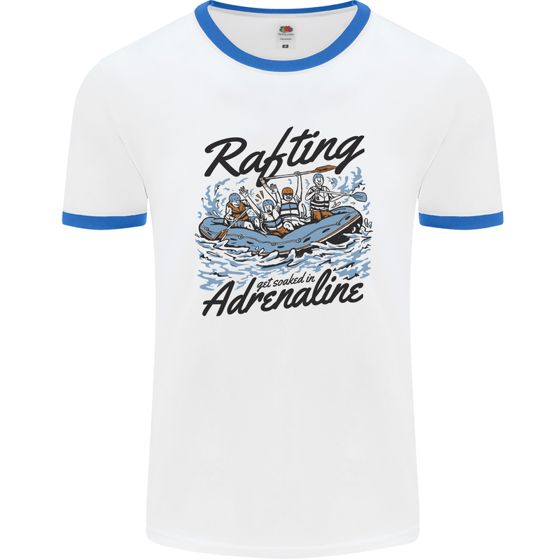 Rafting Get Soaked in Adrenaline White Water Mens Ringer T-Shirt White/Royal Blue