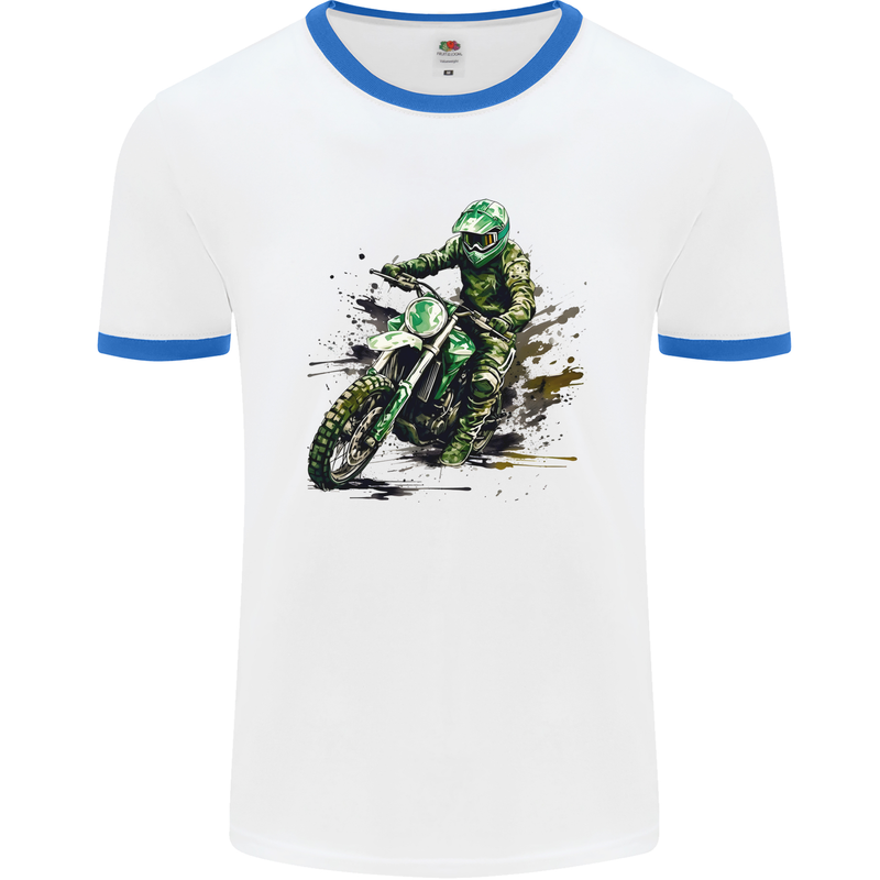 Graffiti Motorcross MotoX Motorbike Biker Mens Ringer T-Shirt White/Royal Blue