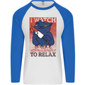Cat I Watch Murder Documentaries to Relax Mens L/S Baseball T-Shirt White/Royal Blue