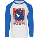 Cat I Watch Murder Documentaries to Relax Mens L/S Baseball T-Shirt White/Royal Blue