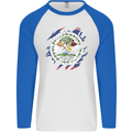 Torn Belize Flag Belizean Day Football Mens L/S Baseball T-Shirt White/Royal Blue