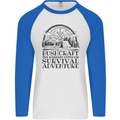 Bushcraft Outdoor Survival Adventure Mens L/S Baseball T-Shirt White/Royal Blue
