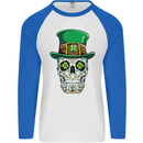 St Patricks Day of the Dead Sugar Skull Mens L/S Baseball T-Shirt White/Royal Blue