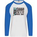 SHHH This Is My Movie T-Shirt Skull Horror Mens L/S Baseball T-Shirt White/Royal Blue