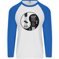 Ying Yang Guitar Guitarist Electric Bass Mens L/S Baseball T-Shirt White/Royal Blue