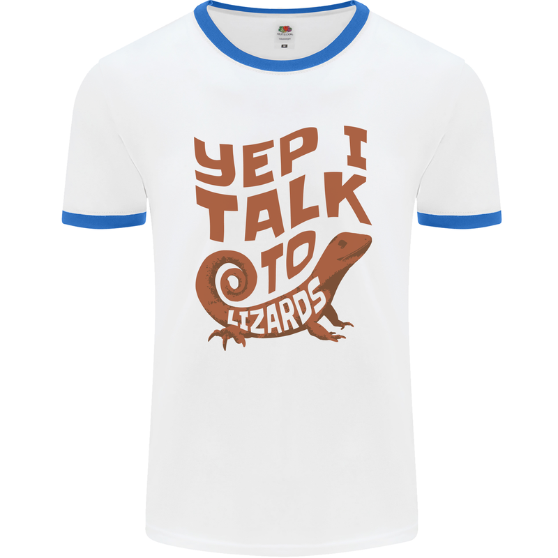 Yep I Talk To Lizards Chameleons Mens Ringer T-Shirt White/Royal Blue