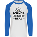 Science Like Magic But Real Funny Geek Nerd Mens L/S Baseball T-Shirt White/Royal Blue