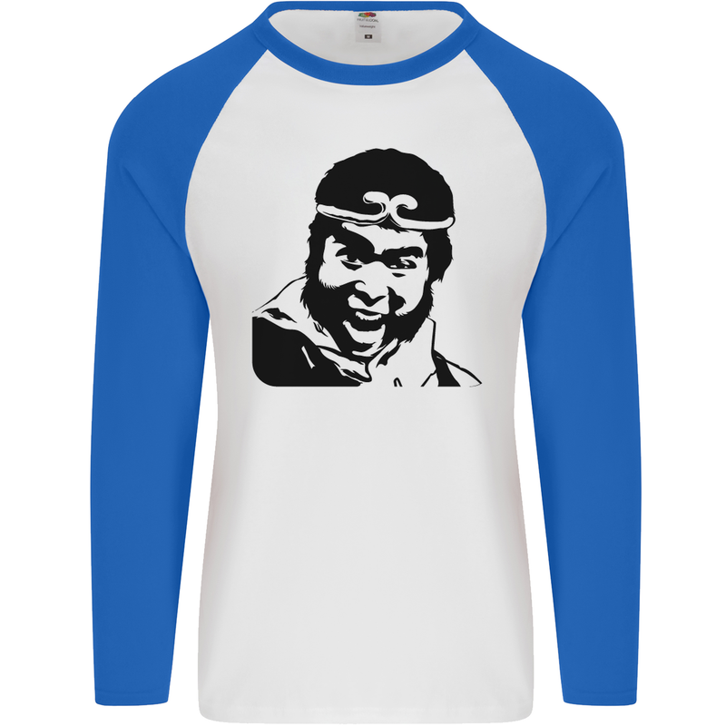 Monkey Magic Japanese Fantasy MMA Mens L/S Baseball T-Shirt White/Royal Blue